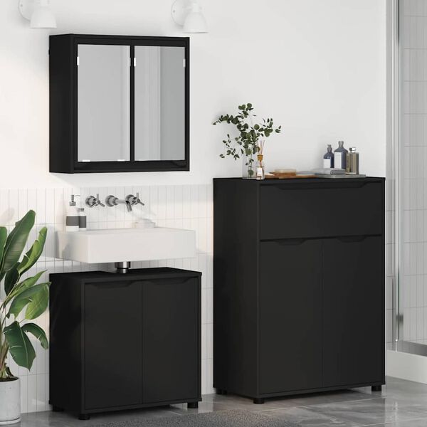 vidaXL Set di mobili per il bagno 3 pcs Nero Legno multistrato