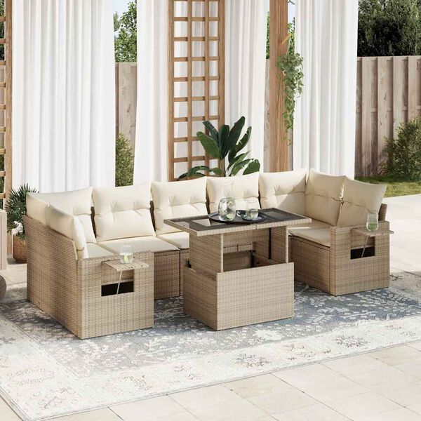 vidaXL Set Divano da Giardino 8 pz con Cuscini Beige in Polyrattan