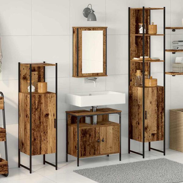 vidaXL Set di mobili per il bagno con lo scaffale 4 pcs Legno vecchio
