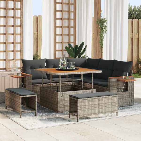 vidaXL Set Divano da Giardino con cuscino Grigio Poly Rattan