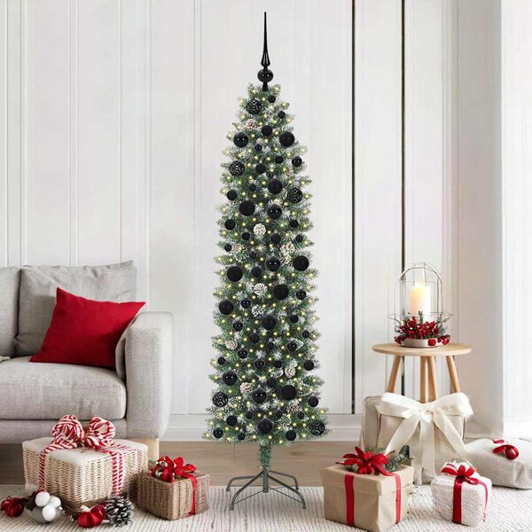 vidaXL Albero di Natale Artificiale Sottile Verde e Bianco 180 cm