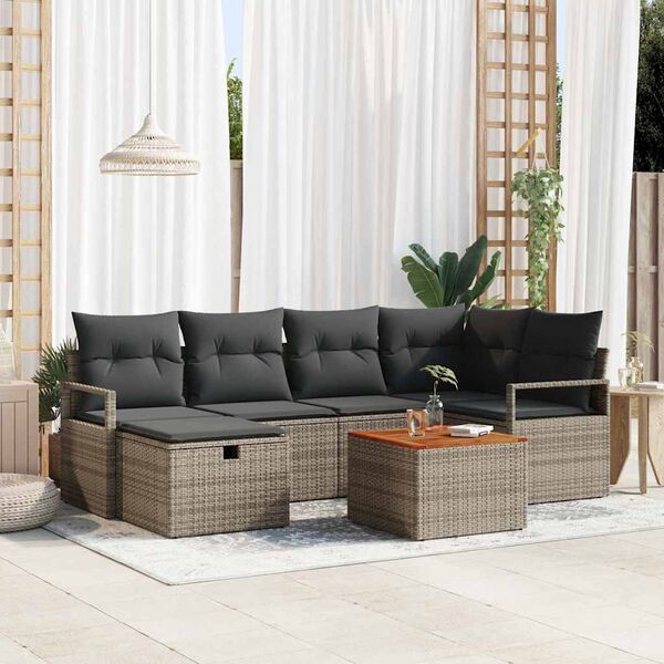 vidaXL Set Divano da Giardino con cuscino 7 pcs Grigio Poly Rattan