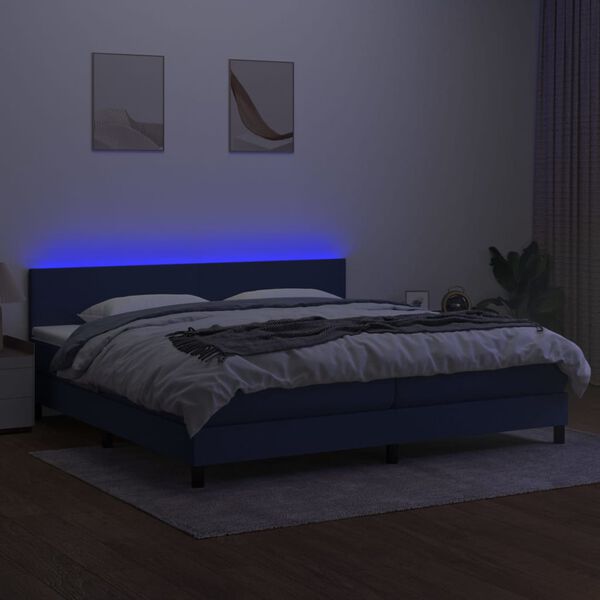vidaXL Letto a Molle Materasso e LED Blu 200x200cm in Tessuto