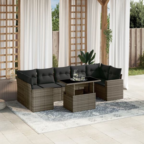 vidaXL Set Divano da Giardino 8 pz con Cuscini Grigio in Polyrattan