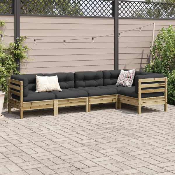 vidaXL Set Divani da Giardino 5pz con Cuscini Legno Impregnato di Pino