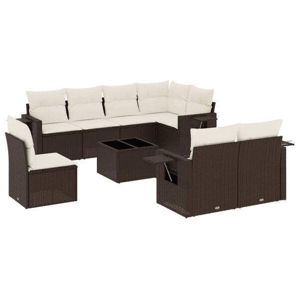 vidaXL Set Divani da Giardino 9pz con Cuscini Marrone in Polyrattan