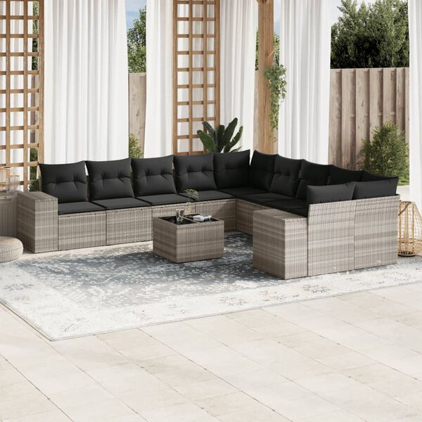 vidaXL Set Divani da Giardino 11 pz con Cuscini in Polyrattan Grigio