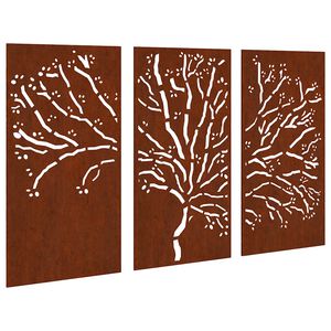 vidaXL Decorazioni Muro Giardino 3pz 105x55 cm Albero Acciaio Corten