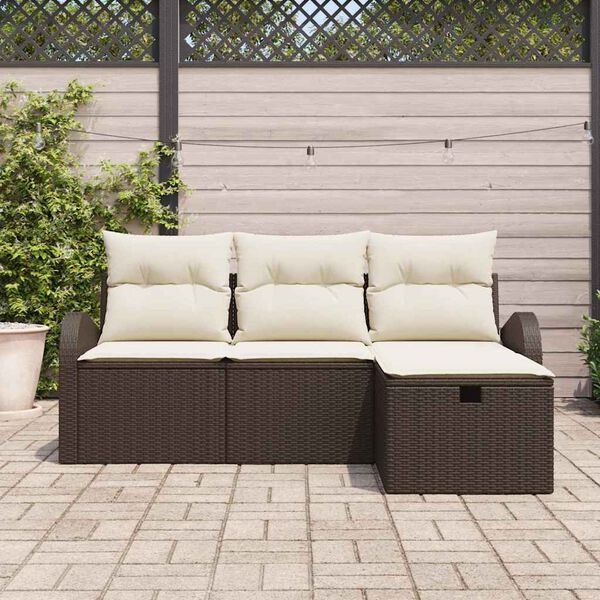 vidaXL Set di divani con cuscino 4 pcs Marrone e Crema polyrattan