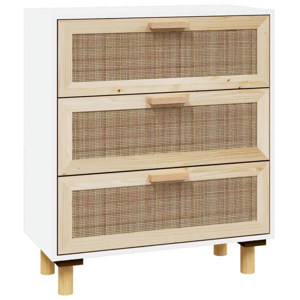 vidaXL Credenza Bianca 60x30x70 cm Legno Massello Pino Rattan Naturale