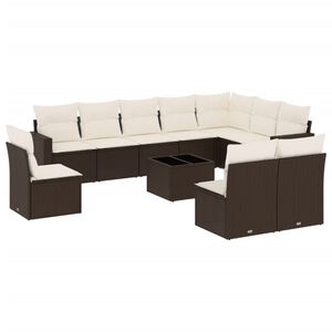 vidaXL Set Divani da Giardino 11 pz con Cuscini Polyrattan Marrone