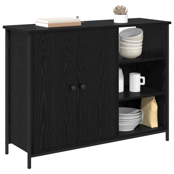 vidaXL Credenza Rovere Nero 100 x 33 x 75 cm Legno multistrato