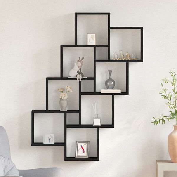 vidaXL Scaffale da parete Rovere nero 90 x 15 x 119.5 cm