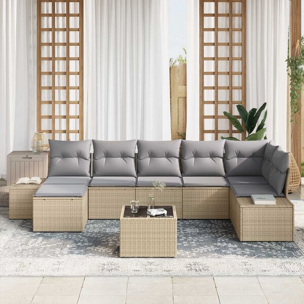vidaXL Set Divano da Giardino con cuscino 7 pcs Beige polyrattan