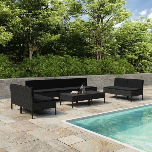 vidaXL Set Divani da Giardino 10 pz con Cuscini in Polyrattan Nero