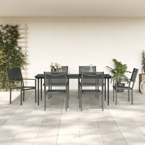vidaXL Set da Pranzo da Giardino 7 pz Nero in Acciaio e Textilene