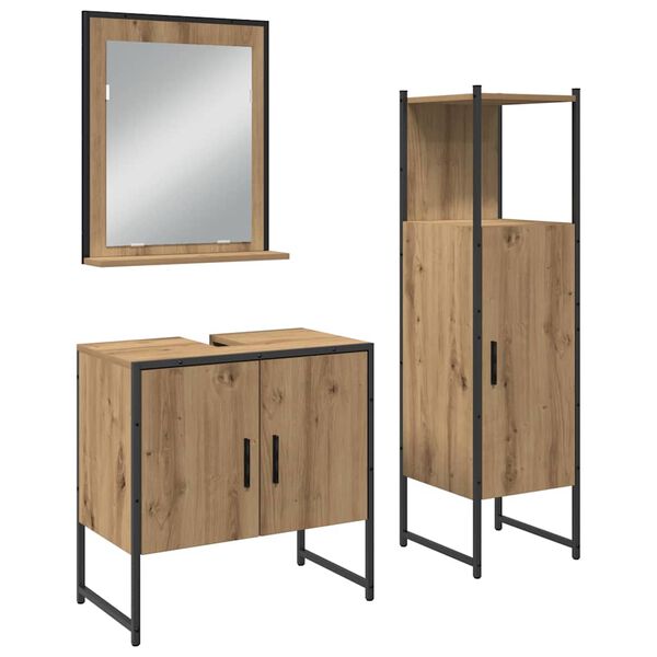 vidaXL Set di mobili per il bagno 3 pcs Marrone Legno multistrato