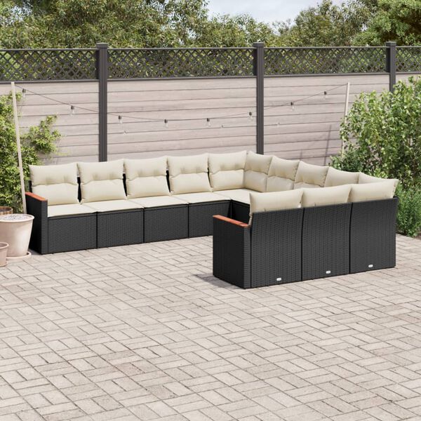 vidaXL Set Divani da Giardino 11 pz con Cuscini in Polyrattan Nero