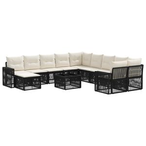 vidaXL Set Divano da Giardino 12 pcs Nero e Bianco Crema polyrattan