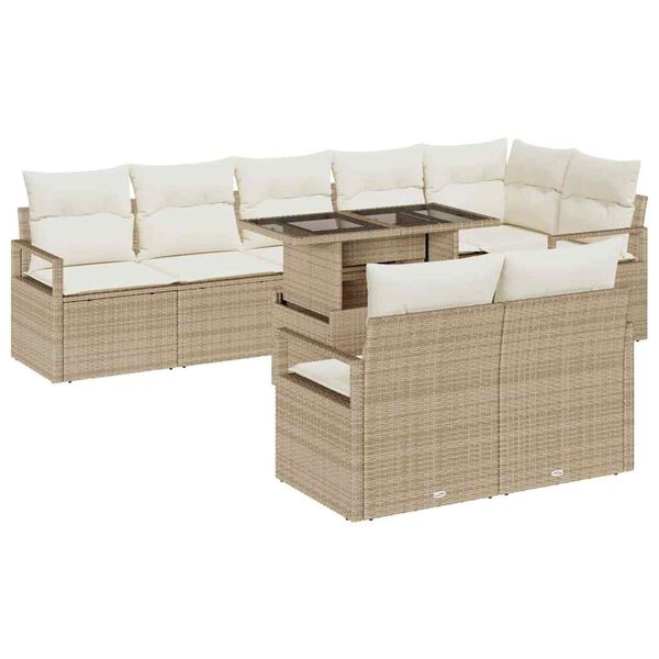 vidaXL Set Divano da Giardino 9 pcs Beige Poly Rattan