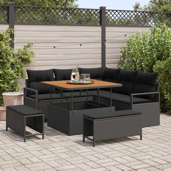 vidaXL Set Divano da Giardino con cuscino 8 pcs Nero Poly Rattan