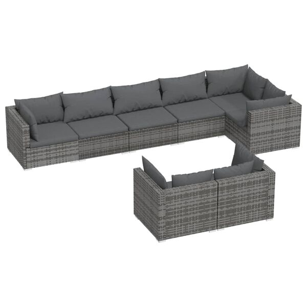 vidaXL Set Divani da Giardino 8 pz con Cuscini in Polyrattan Grigio