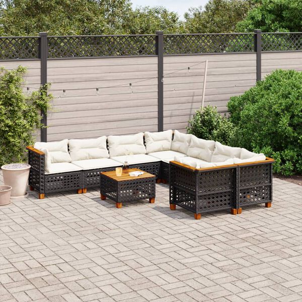 vidaXL Set Divani da Giardino 9 pz con Cuscini Nero in Polyrattan