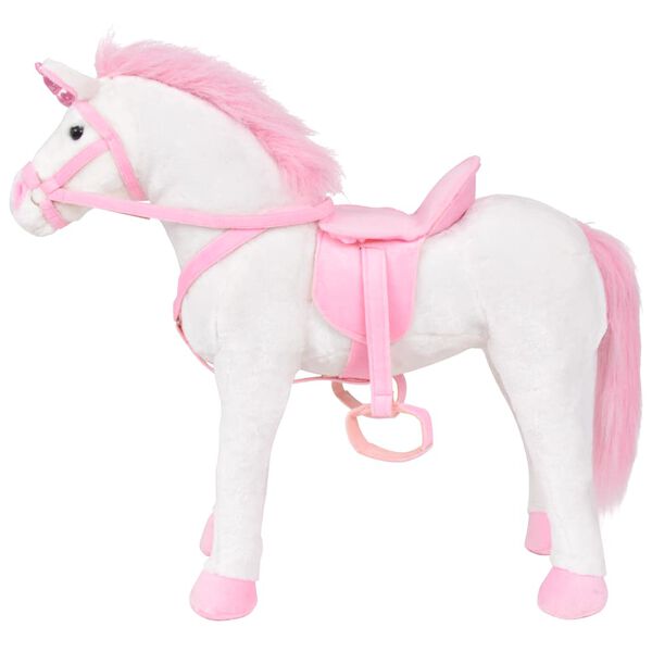 vidaXL Unicorno di Peluche in Piedi Bianco e Rosa XXL