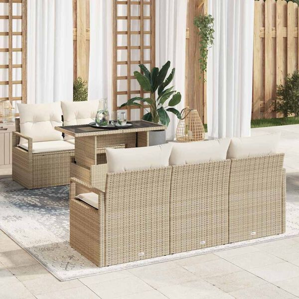 vidaXL Set Divano da Giardino con cuscino 6 pcs Beige Poly Rattan
