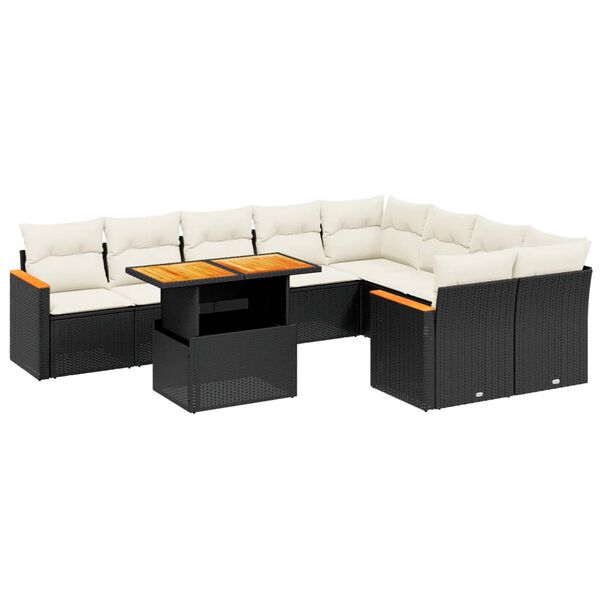 vidaXL Set Divani da Giardino 10pz con Cuscini in Polyrattan Nero