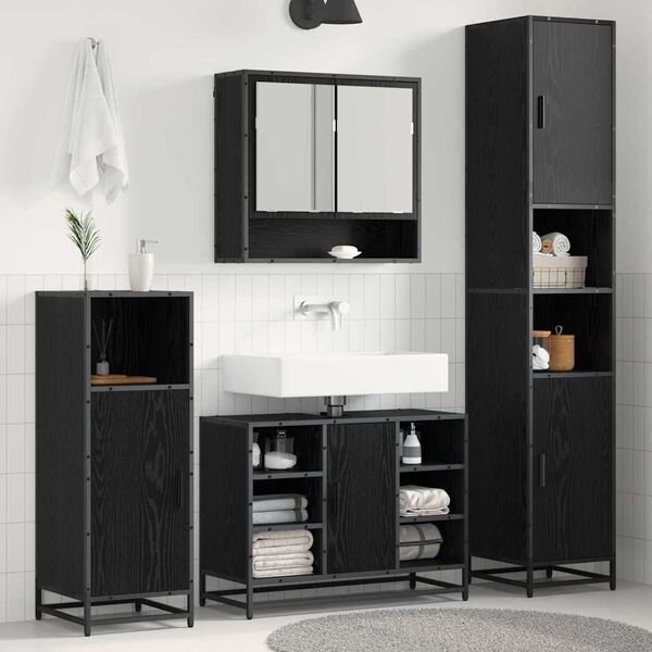 vidaXL Set di mobili per il bagno 4 pcs Rovere Nero Legno multistrato