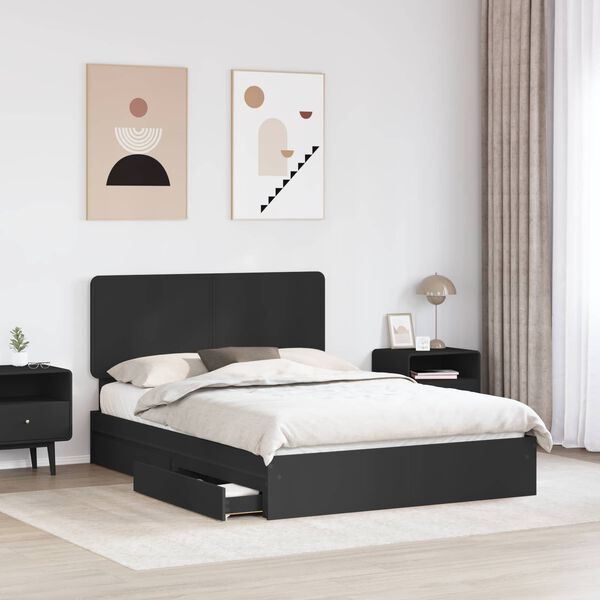 vidaXL Letto con Contenitore Nero 150 x 200 cm Legno multistrato