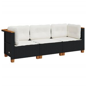 vidaXL Divano da Giardino a 3 Posti con Cuscini Nero in Polyrattan