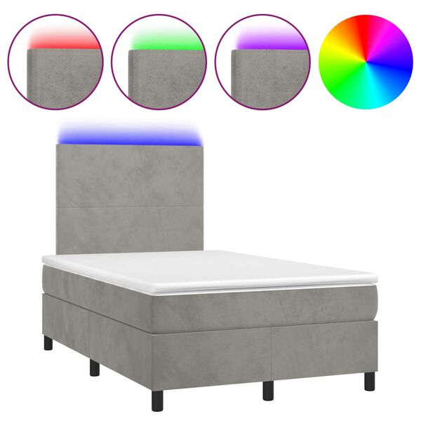vidaXL Letto a Molle Materasso e LED Grigio Chiaro 120x200 cm Velluto