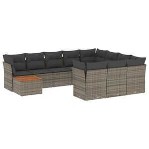 vidaXL Set Divani da Giardino 11 pz con Cuscini in Polyrattan Grigio