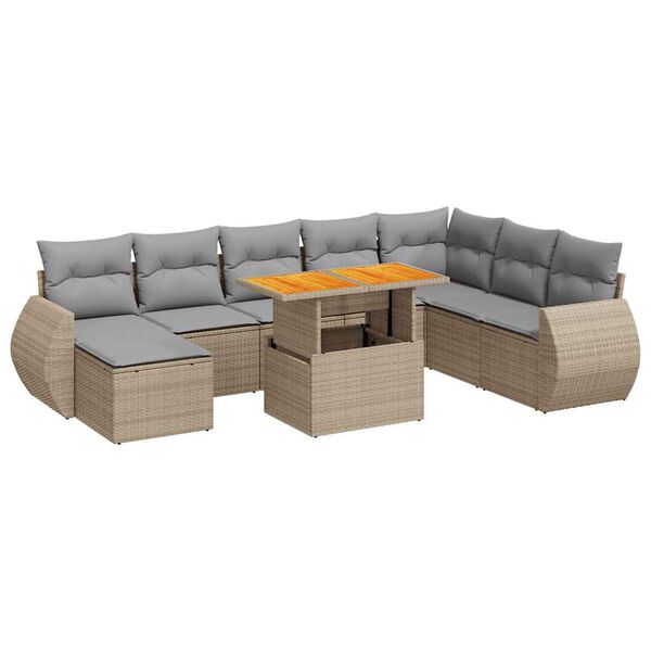 vidaXL Set Divano da Giardino 9 pz con Cuscini Beige in Polyrattan