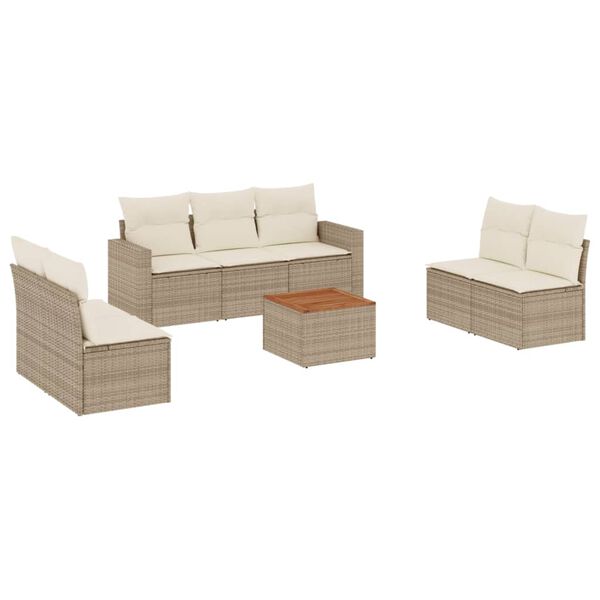 vidaXL Set Divano da Giardino 8 pz con Cuscini Beige in Polyrattan