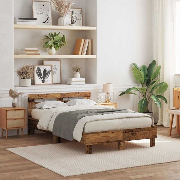 vidaXL Struttura del letto con testiera Legno vecchio 135 x 190 cm