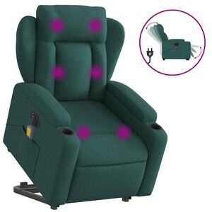 vidaXL Poltrona Alzapersona Massaggiante Elettrica Verde Scuro Tessuto