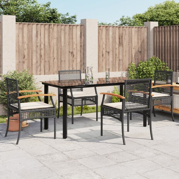 vidaXL Set da Pranzo da Giardino 5 pz Nero con Cuscini in Polyrattan