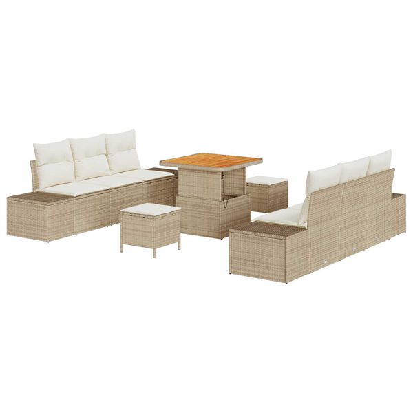 vidaXL Set Divano da Giardino con cuscino 9 pcs Beige Poly Rattan