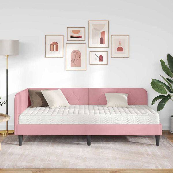 vidaXL Cornice del letto ad angolo Rosa 90 x 200 cm Velluto
