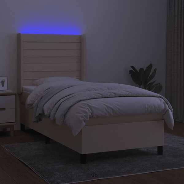 vidaXL Letto a Molle con Materasso e LED Crema 100x200cm in Tessuto
