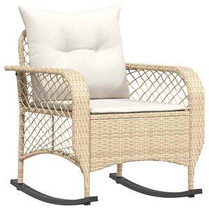 vidaXL Sedia a Dondolo da Giardino con Cuscini in Polyrattan Beige