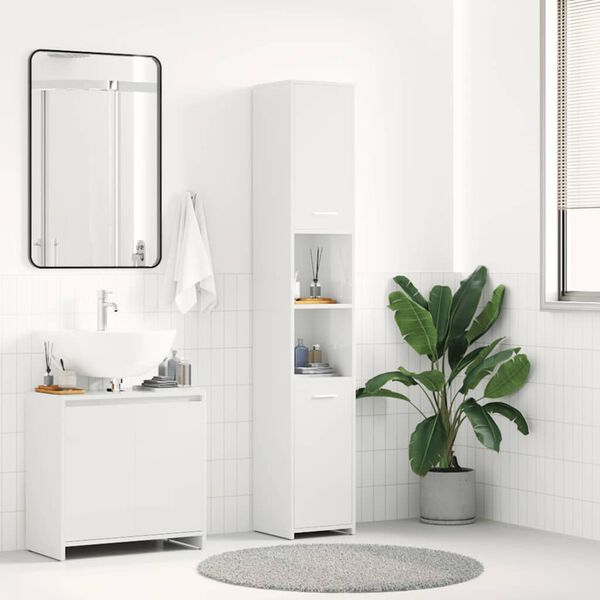 vidaXL Mobile da Bagno Bianco Lucido 30x30x183,5 cm Legno tecnico