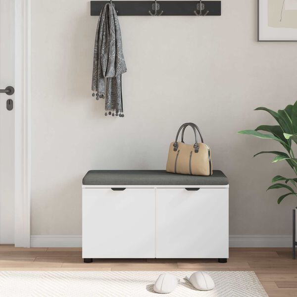 vidaXL Panca per ingresso con cuscino con porta Bianco 80 x 46 x 46 cm