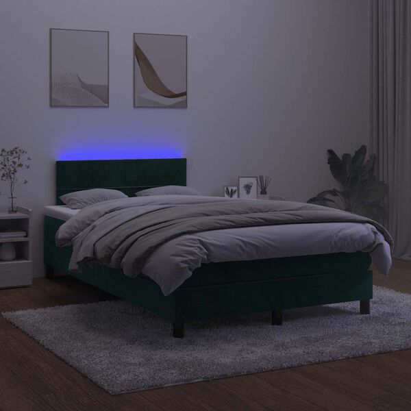 vidaXL Letto a Molle con Materasso e LED Verde Scuro 120x190cm Velluto