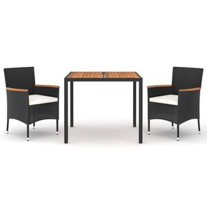vidaXL Set da Pranzo da Giardino 3 pz con Cuscini Nero in Polyrattan