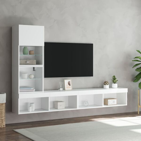 vidaXL Mobili TV a Muro con LED 4pz Bianchi in Legno Multistrato