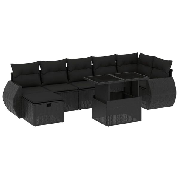 vidaXL Set Divani da Giardino con Cuscini 8 pz Nero in Polyrattan